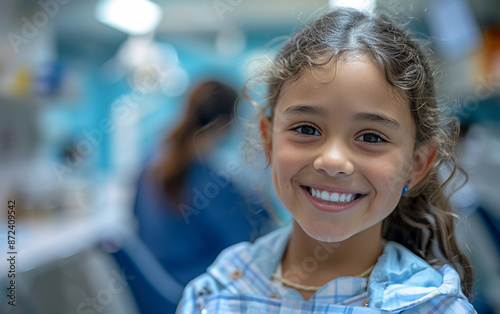 A young girl smiles brightly after a dental appointment, demonstrating the positive experience offered by a children's dentistry practice © imagineRbc