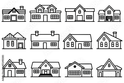 Suburban house detailed line art intricate home illustration