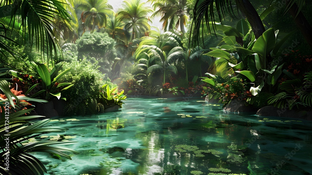 Lush Tropical Jungle River.