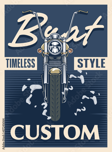 Vector Illustration of Chopper Motorcycle in Front View with Vintage Illustration Available for Poster