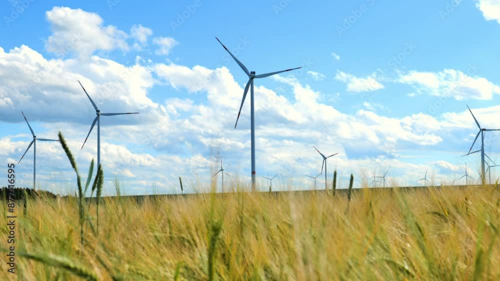 Wind generators. Slow motion.Windmills set in a wheat field. Natural renewable clean eco energy.Ripe wheat and windmills.Alternative energy sources.Environmentally friendly natural energy source. Wind generators. Slow motion.Windmills set in a wheat field. Natural renewable clean eco energy.Ripe wheat and windmills.Alternative energy sources.Environmentally friendly natural energy source.