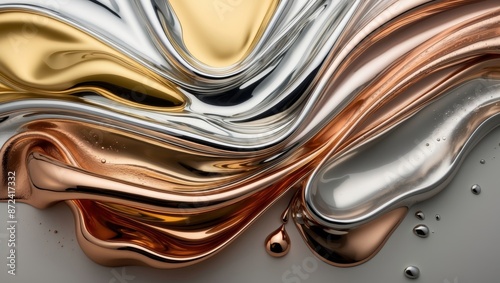 Wallpaper Mural Metallic paint in rose gold, silver, and gold colors forms flowing swirls Torontodigital.ca