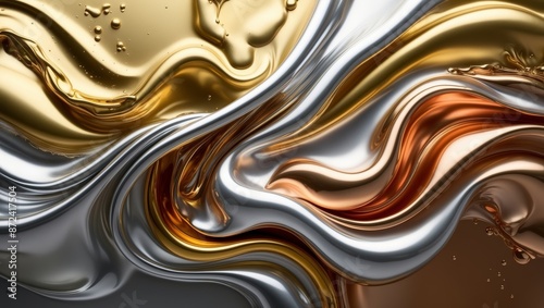 Swirling metallic liquid in gold, silver, and copper tones