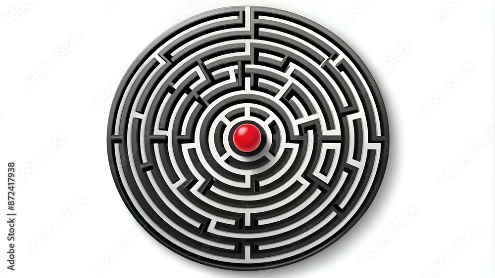 Black circle vector maze isolated on white background. Black round labyrinth with one entrance and target. Vector maze icon. Labyrinth symbol. Circle puzzle with one solution Black circle vector maze isolated on white background. Black round labyrinth with one entrance and target. Vector maze icon. Labyrinth symbol. Circle puzzle with one solution