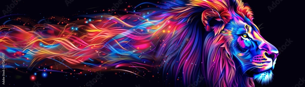 Abstract colorful lion head with flowing mane. Abstract colorful lion head with flowing mane.