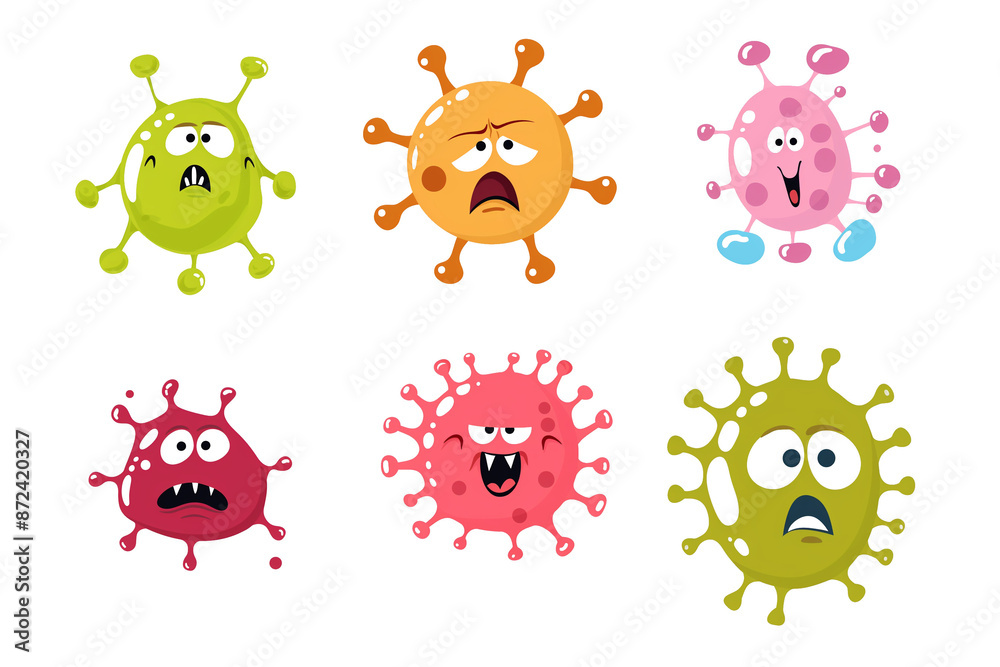 Fototapeta premium Cute cartoon virus or bacteria isolated on transparent background