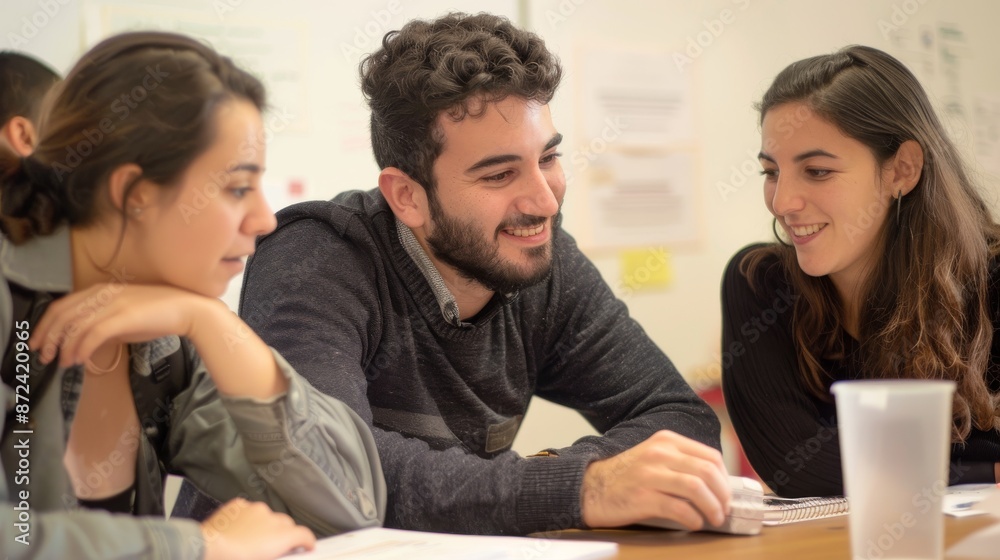 Close up of a bilingual team working together on a presentation highlighting their engaged expressions and teamwork Close up of a bilingual team working together on a presentation highlighting their engaged expressions and teamwork
