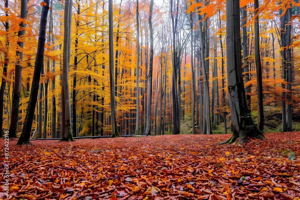 Obraz premium Autumnal Forest: A Canopy of Gold and Red