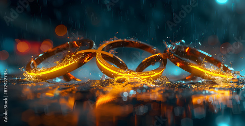 A group of four rings are floating in water photo