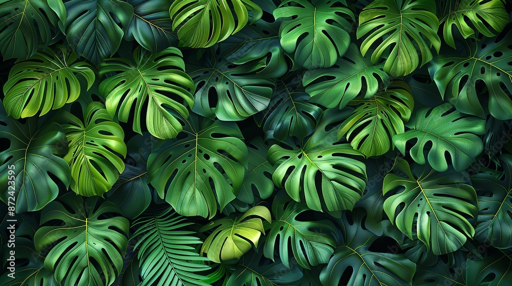 Dense rainforest canopy with overlapping leaves and vibrant greens, creating a lush and exotic background texture for nature and adventure-themed illustrations. , Minimalism, Dense rainforest canopy with overlapping leaves and vibrant greens, creating a lush and exotic background texture for nature and adventure-themed illustrations. , Minimalism,