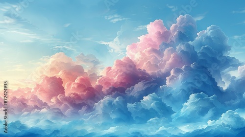Soft watercolor clouds in a gradient sky, providing a gentle and dreamy background texture for childrenâ€™s illustrations and whimsical designs. , Minimalism, photo