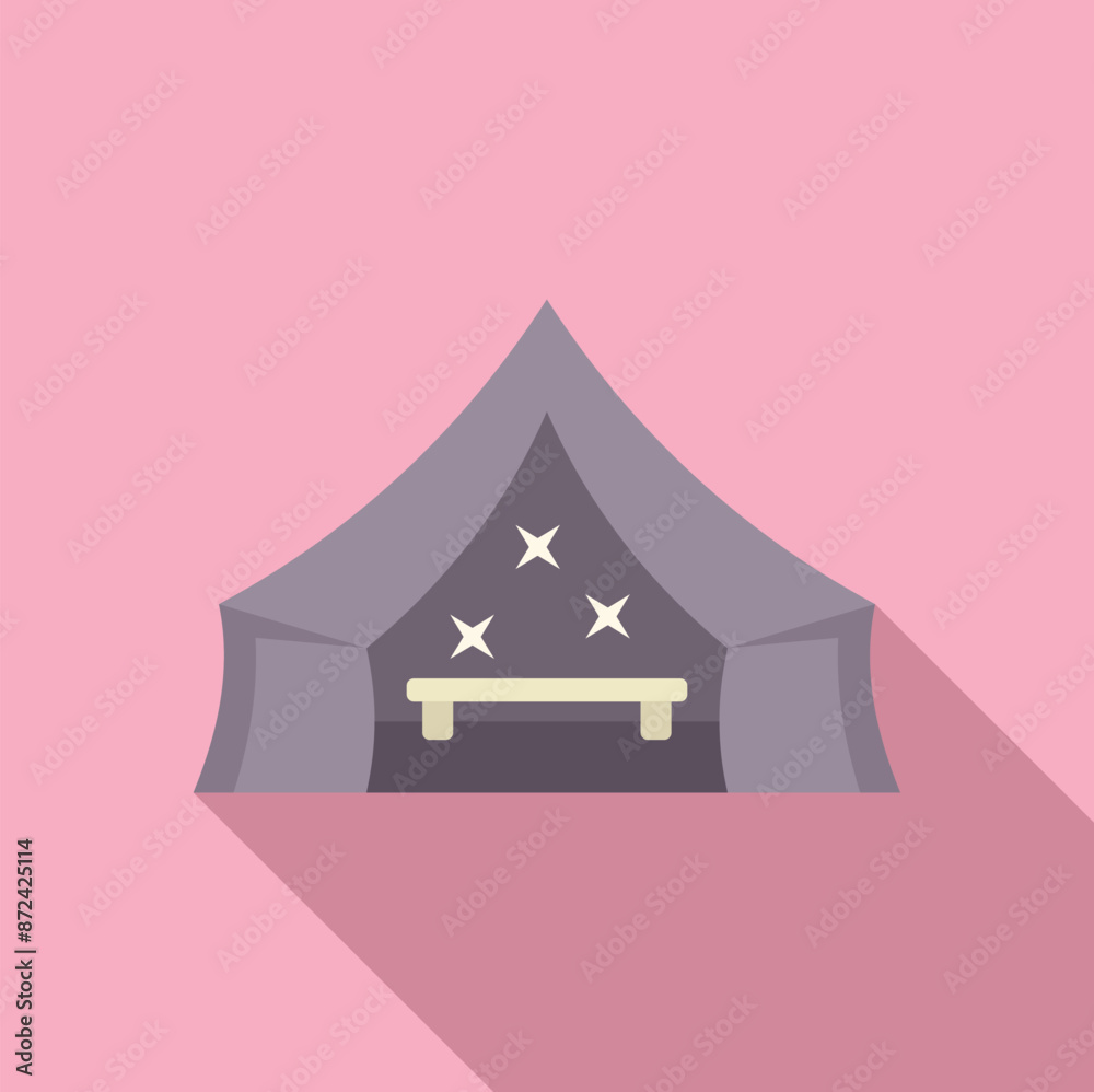 Camping tent is set up for the night, with the night sky and stars visible through the opening Camping tent is set up for the night, with the night sky and stars visible through the opening