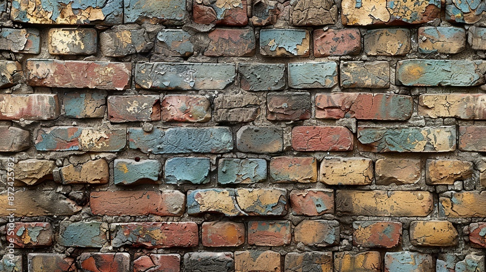 Old brick wall texture with chipped and faded paint, perfect for creating a vintage urban background in illustrations of historic cityscapes or industrial settings. , Minimalism, Old brick wall texture with chipped and faded paint, perfect for creating a vintage urban background in illustrations of historic cityscapes or industrial settings. , Minimalism,
