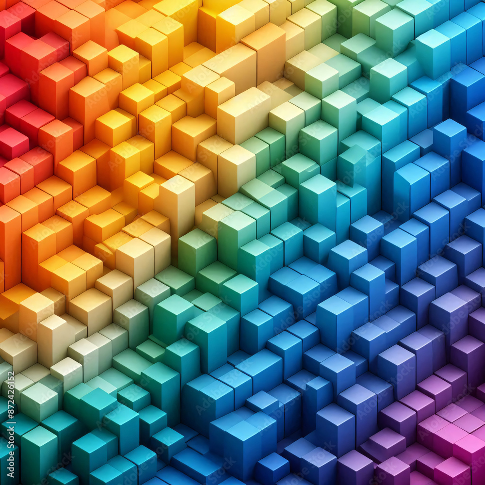Vibrant 3D blocks transition from red to blue, forming a stunning gradient. Generative AI. Vibrant 3D blocks transition from red to blue, forming a stunning gradient. Generative AI.