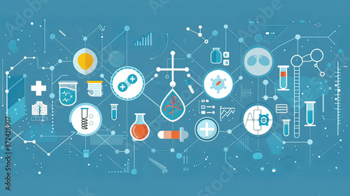 Flat icons and symbols on an abstract medical background focused on health science and research innovative and modern feel blue hues clean and crisp design 