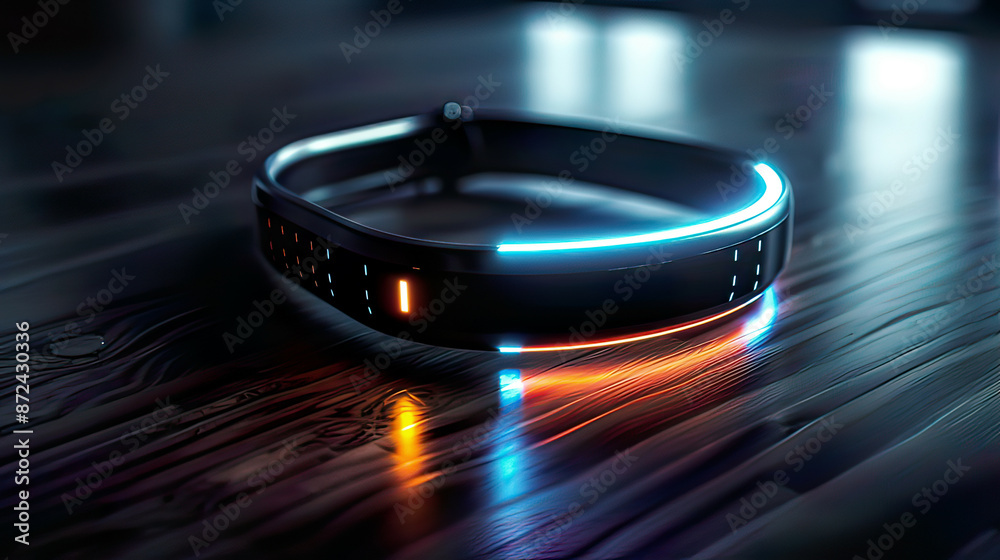 High-resolution image of a smart medical bracelet modern design soft ambient lighting High-resolution image of a smart medical bracelet modern design soft ambient lighting