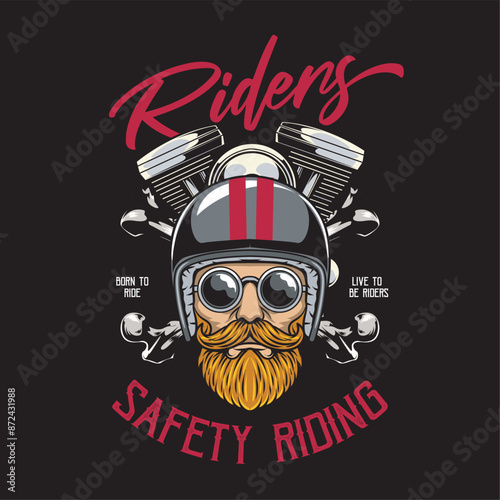 Vector Illustration of Man Wearing Helmet and Engine with Vintage Illustration Available for Tshirt Design