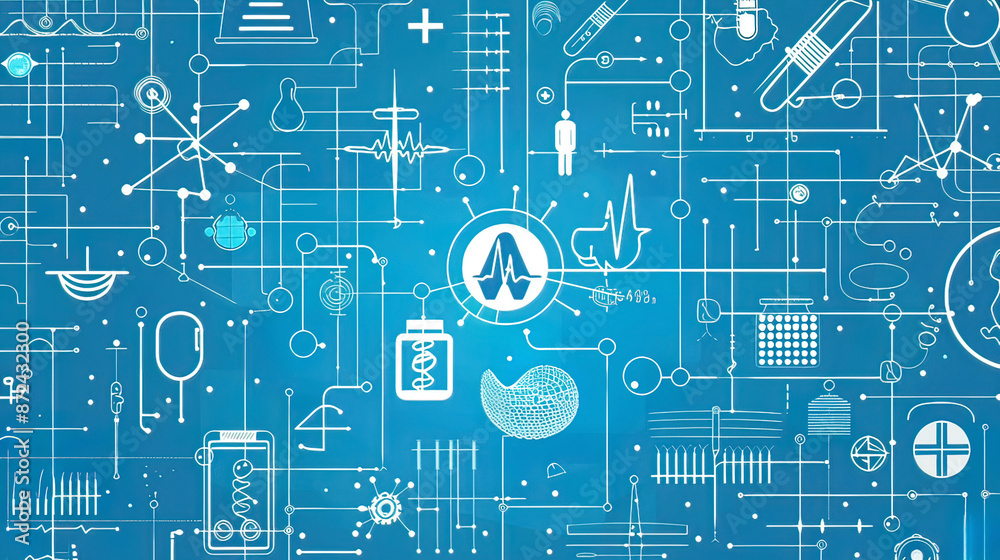 Fototapeta premium Interactive design background with medical healthcare icons innovative and modern blue and white tones sleek and clean representing health and technology 