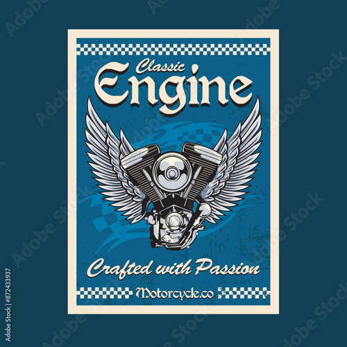 Vector Illustration of Engine with Wings with Vintage Illustration Available for Poster