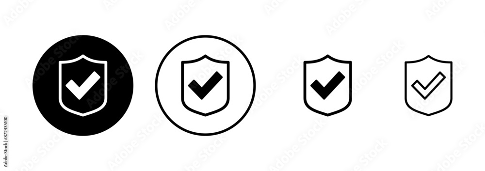 Shield check mark icon vector isolated on white background. Protection approve sign. Safe icon vector Shield check mark icon vector isolated on white background. Protection approve sign. Safe icon vector