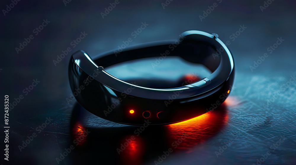Photorealistic image of a next-gen wearable fitness tracker sleek design soft ambient lighting 