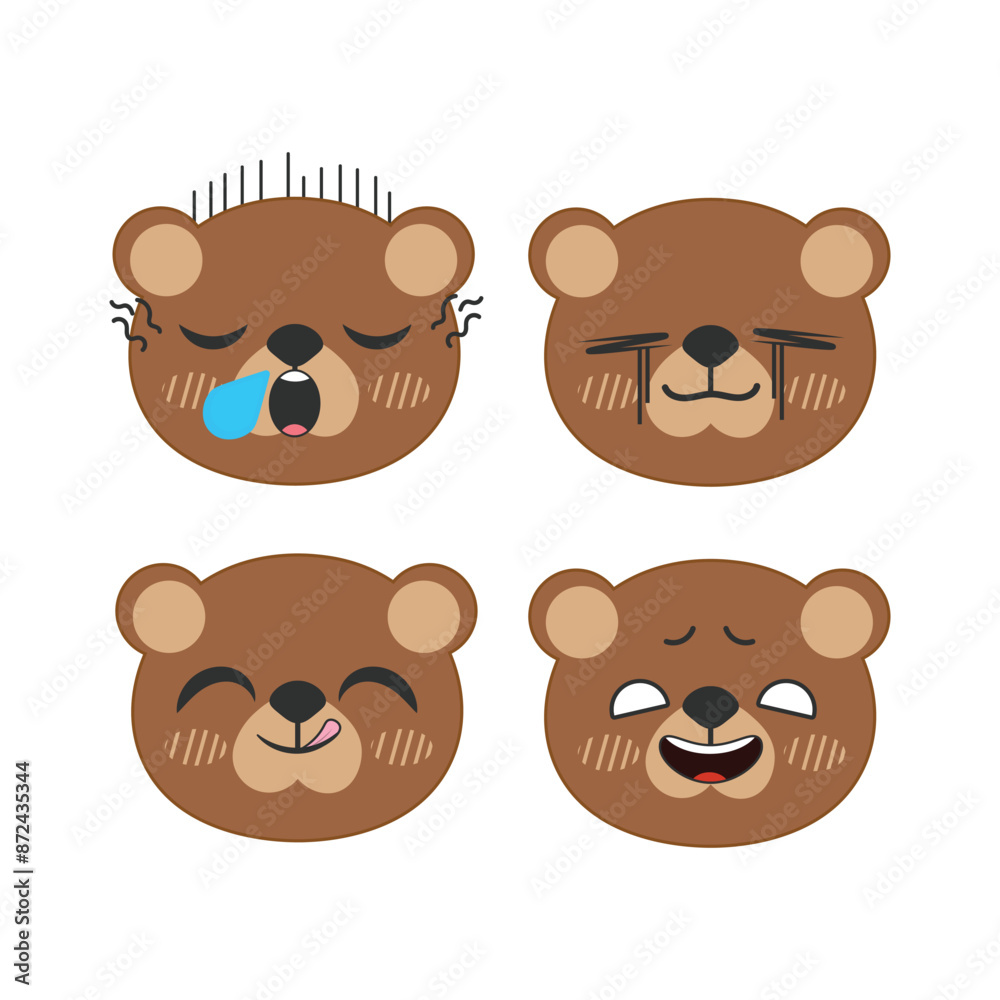 Vector set of cute brown bear face stickers Vector set of cute brown bear face stickers