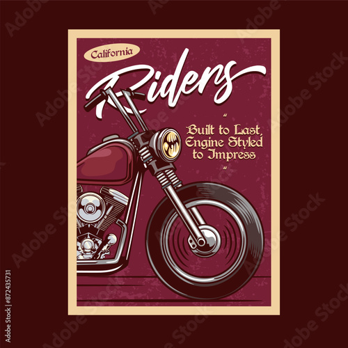 Vector Illustration of Chopper Motorcycle with Vintage Illustration Available for Poster