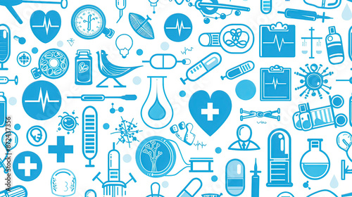 Seamless pattern of healthcare icons medical innovation concept blue and white color scheme clean and modern design perfect for medical backgrounds 