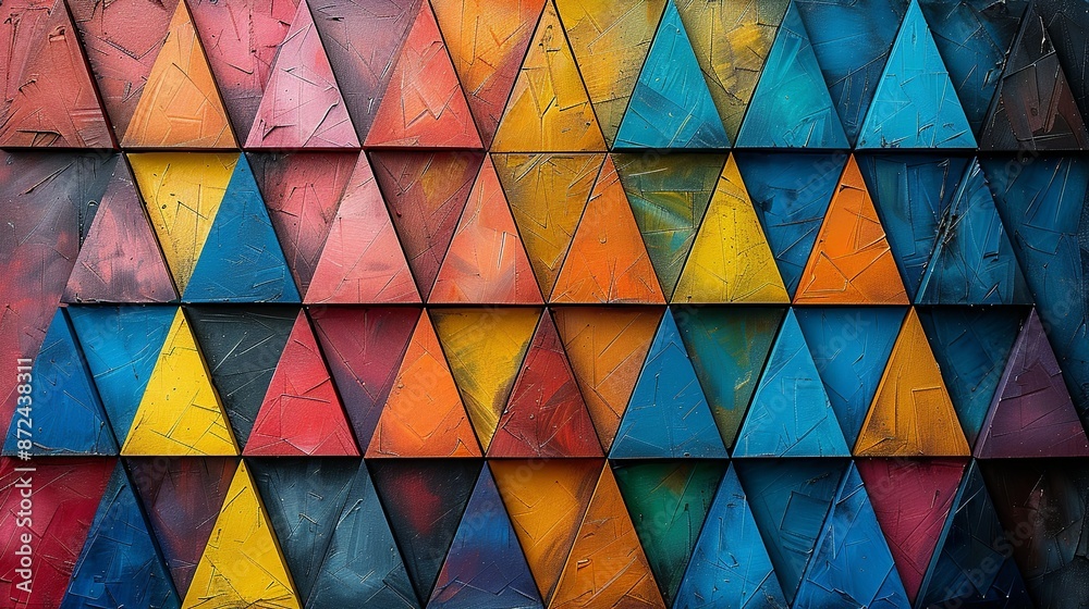 Right triangles arranged in rows with alternating colors and sizes, creating a striking and eye-catching background texture for digital artwork and graphic design. , Minimalism,