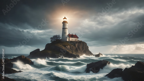 lighthouse on the shore of the sea generated by AI technology