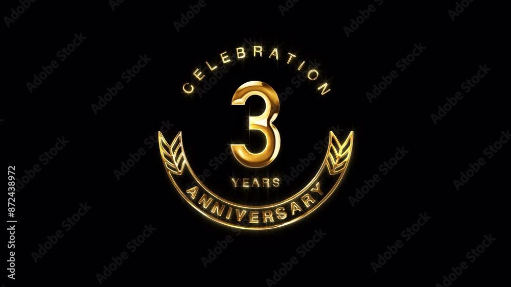 3rd Golden Anniversary Celebration. Happy 3 Years Anniversary Animation in Gold Color on the Transparent Background, Alpha Channel. Great for greetings, celebrations, events, and gifts. 3rd Golden Anniversary Celebration. Happy 3 Years Anniversary Animation in Gold Color on the Transparent Background, Alpha Channel. Great for greetings, celebrations, events, and gifts.