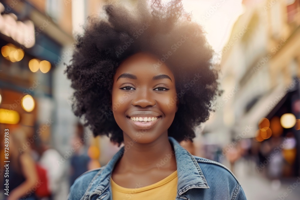 Happy African American Woman Smiling in City - Urban Joy, Perfect Smile, Close-Up Portrait Happy African American Woman Smiling in City - Urban Joy, Perfect Smile, Close-Up Portrait