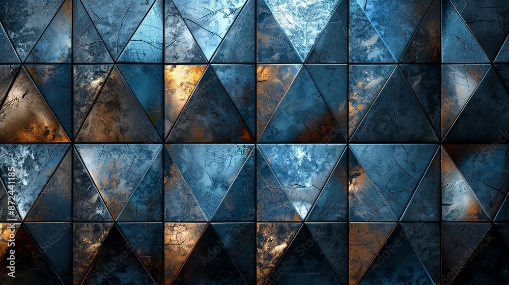 Background texture featuring equilateral triangles in a mosaic style with a metallic finish, ideal for luxurious and sophisticated design projects. , Minimalism, Background texture featuring equilateral triangles in a mosaic style with a metallic finish, ideal for luxurious and sophisticated design projects. , Minimalism,