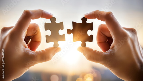Puzzle Pieces in Hands Symbolizing Unity and Problem Solving
