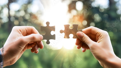 Connecting Puzzle Pieces in Hands Highlighting Teamwork