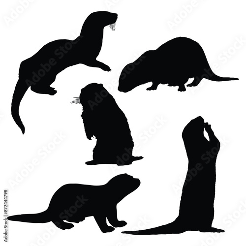 Sea Otter Vector Illustration Silhouette Set