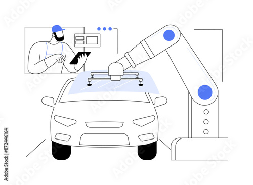 Robotic glass installation abstract concept vector illustration.
