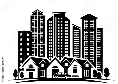 Residential building, apartement , office  and house,  cityscape, city town , vector illustration 