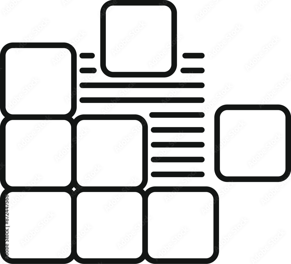 Simple icon of a modular system processing data represented by lines connecting squares Simple icon of a modular system processing data represented by lines connecting squares