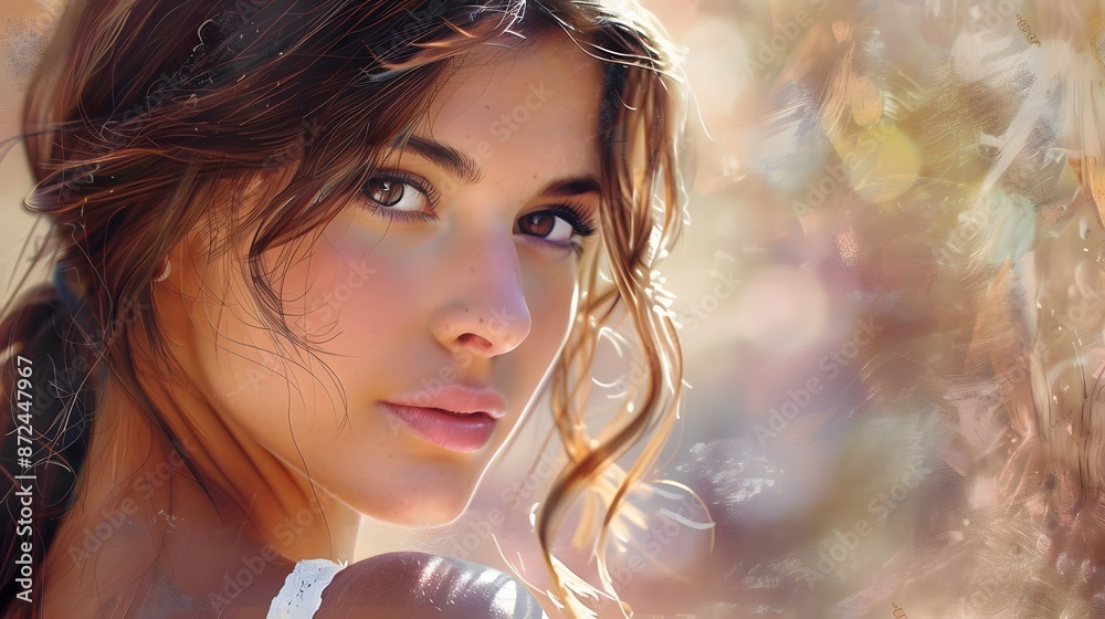 Beautiful woman with brown hair exudes elegance. Beautiful woman with brown hair exudes elegance.