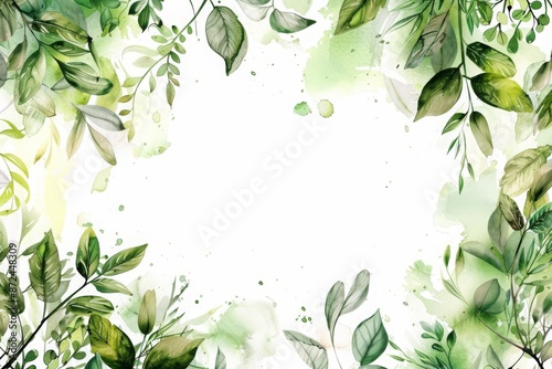 Wallpaper Mural Watercolor Green Leaves Background - Nature's Beauty, Copy Space, Fresh Design Torontodigital.ca
