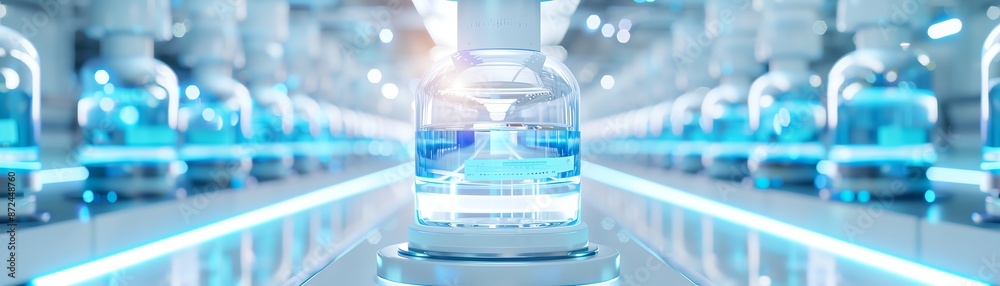 Close-up view of vaccine vials in a laboratory setting, illuminated by blue light, symbolizing medical research and pharmaceutical innovation. Close-up view of vaccine vials in a laboratory setting, illuminated by blue light, symbolizing medical research and pharmaceutical innovation.