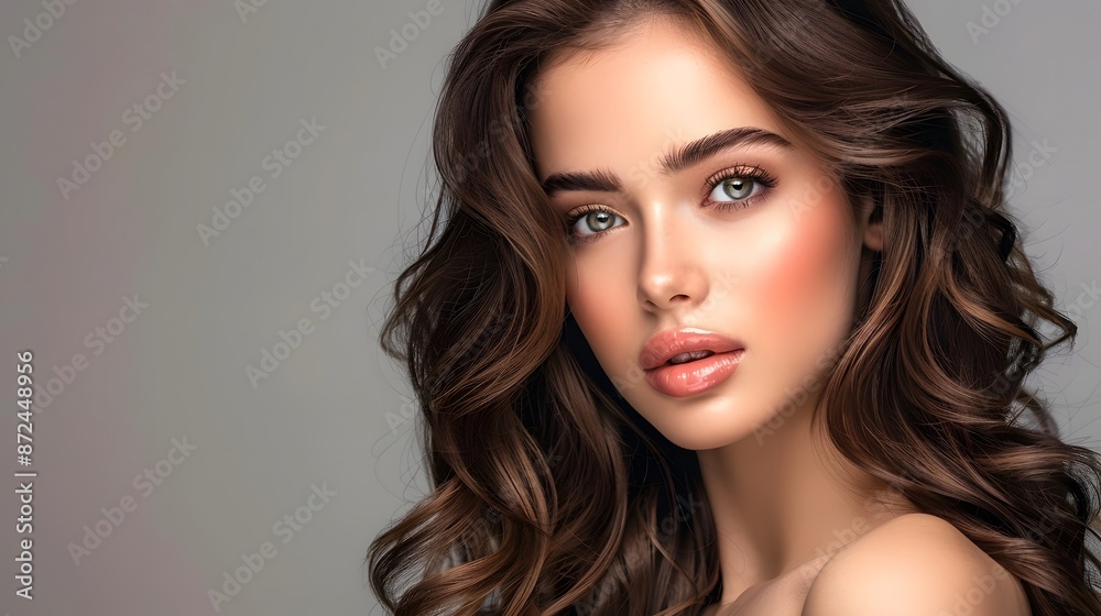 Beautiful woman with brown hair exudes elegance. Beautiful woman with brown hair exudes elegance.
