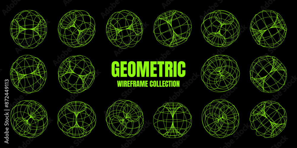 Wireframe lined shapes. Perspective mesh, 3d grid. Low poly geometric elements. Retro futuristic design elements, y2k, vaporwave and synthwave style. Vector illustration Wireframe lined shapes. Perspective mesh, 3d grid. Low poly geometric elements. Retro futuristic design elements, y2k, vaporwave and synthwave style. Vector illustration