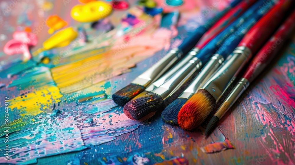 Vibrant paintbrushes on an abstract colorful canvas. Perfect for art, creativity, and inspiration enthusiasts. Vibrant paintbrushes on an abstract colorful canvas. Perfect for art, creativity, and inspiration enthusiasts.
