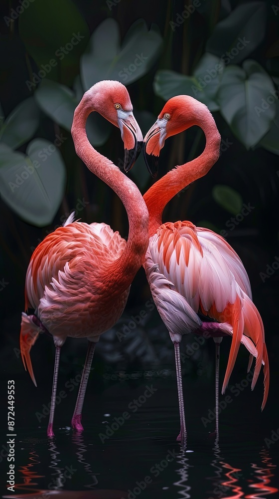 Two Flamingos Forming Heart Shape in Water Two Flamingos Forming Heart Shape in Water