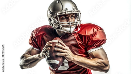 American football player. Quarterback isolated on white. Superl sport theme vector illustration.