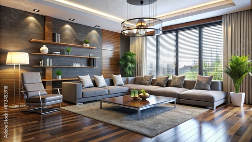 Stylish and modern living room with a cool and sleek design , interior, room, modern, living room, stylish, cool © Sujid