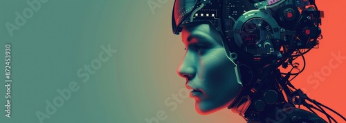 The image shows a beautiful woman with a glowing head. She is wearing a futuristic outfit and has a determined look on her face. She is the perfect image for a science fiction or fantasy story. photo