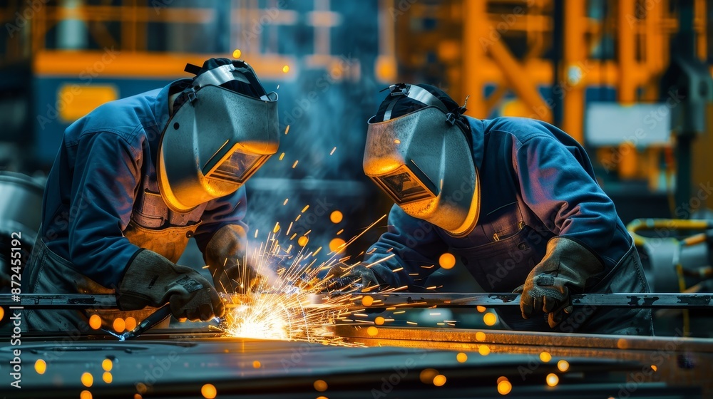 Sparks of Industry Skilled Welders in Action Amidst the Glow of Manufacturing Sparks of Industry Skilled Welders in Action Amidst the Glow of Manufacturing